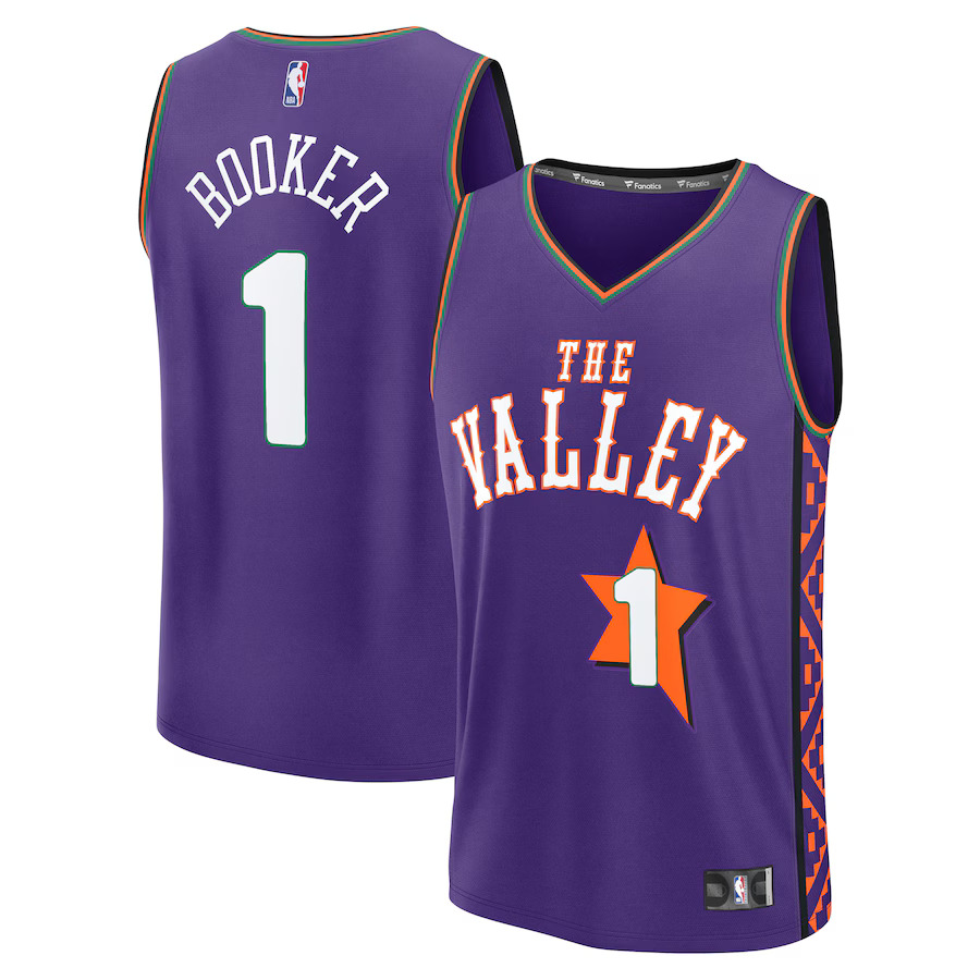 Men Phoenix Suns #1 Devin Booker Fanatics Purple City Edition 2024-25 Fast Break Player NBA Jersey->sacramento kings->NBA Jersey